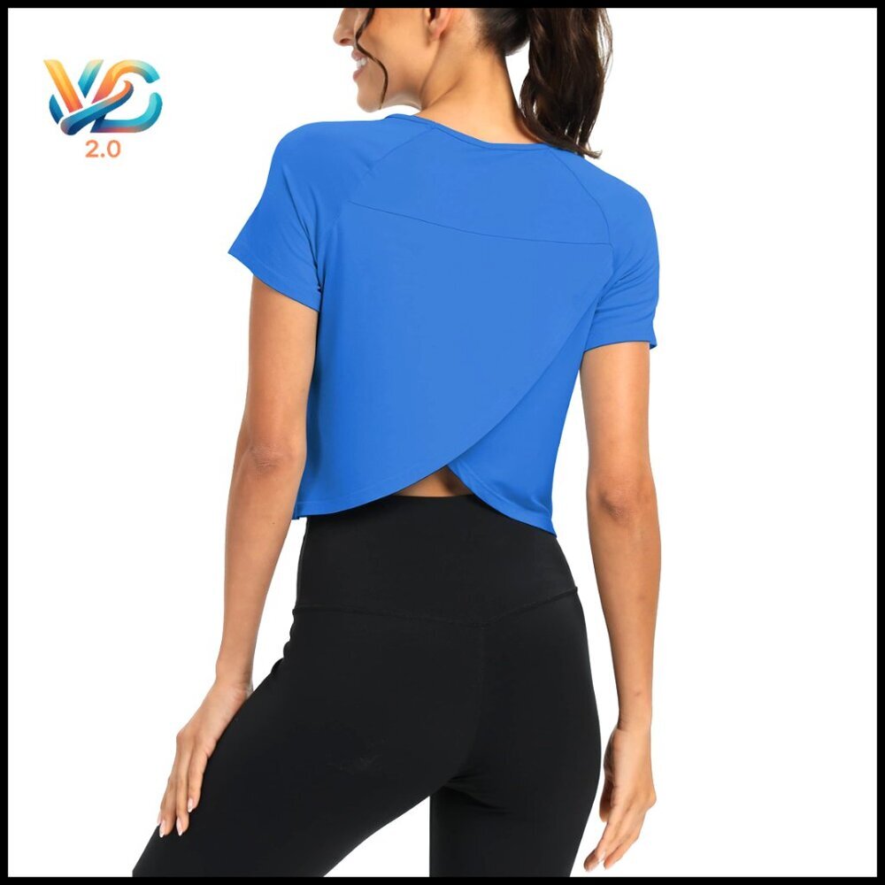 Cropped Split Back Athletic Tee Loose Fit Soft Modal‎ Gym Yoga Workout Top